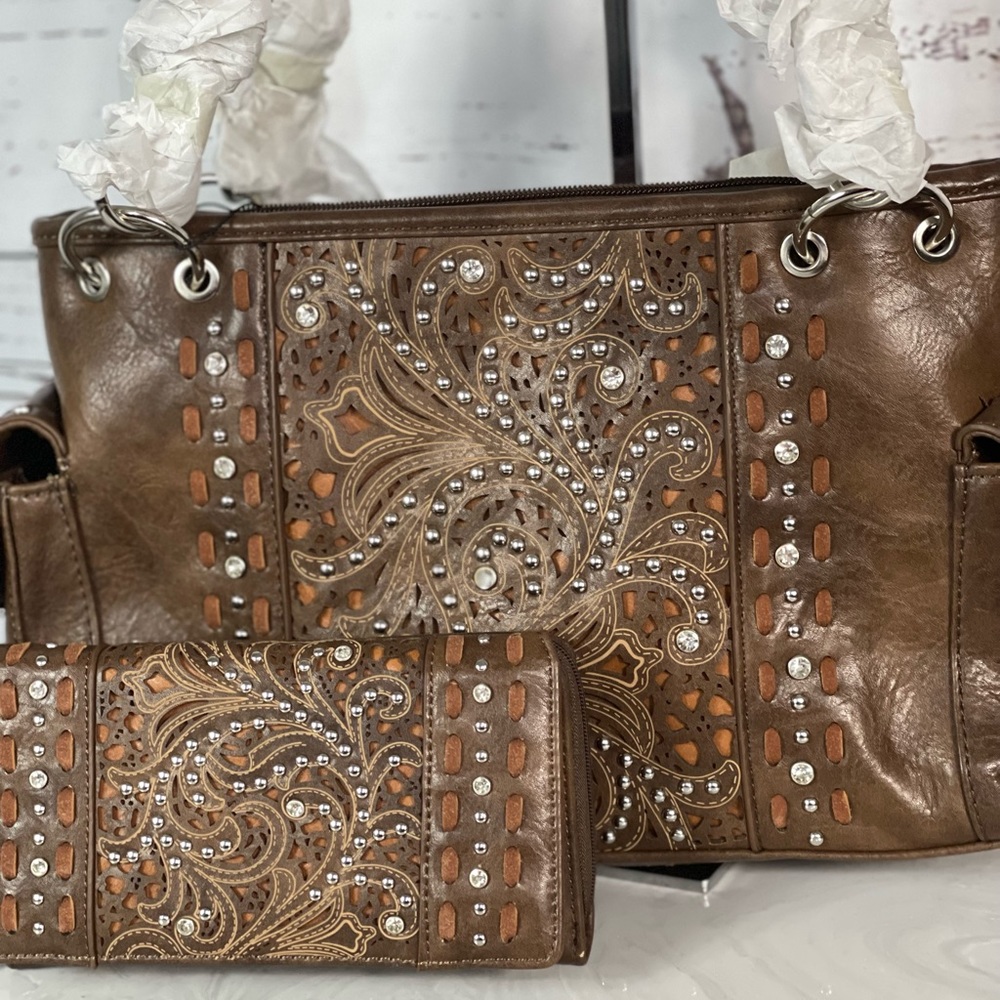 Montana West Cut-Out Collection Concealed Carry Carry Satchel + Wallet - Picture 2 of 10
